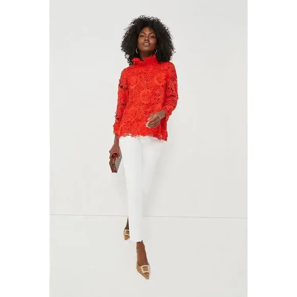 TUCKERNUCK Red Guipure Lace Faye Blouse Size XS NWT Retail $248 Tuckernuck - Picture 7 of 8